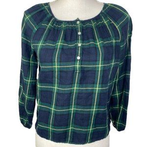 Polo Ralph Lauren womens Tartan Plaid Cotton blouse top green size 10